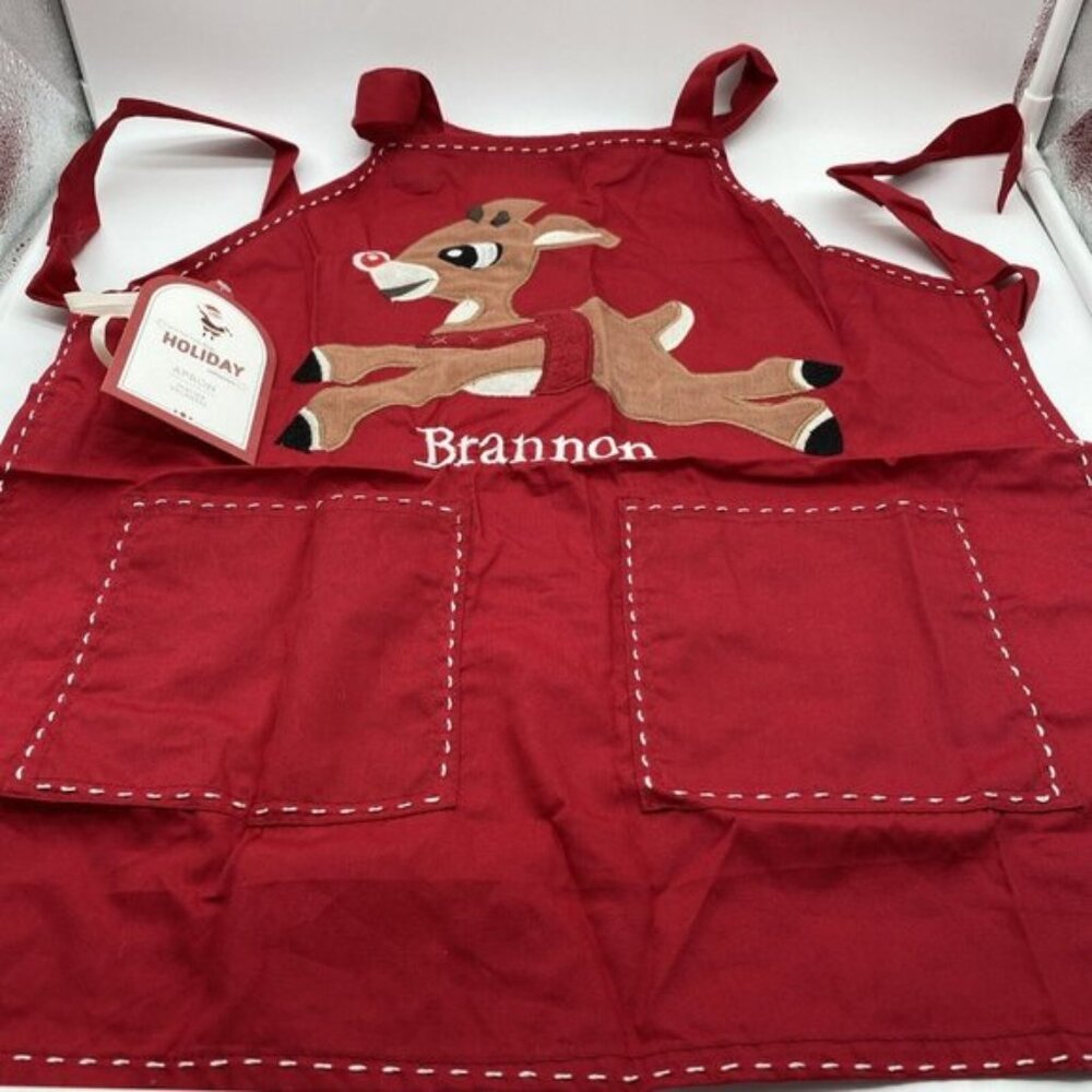 Pottery Barn Kids Apron Brannon Rudolph Reindeer Christmas Children’s Red